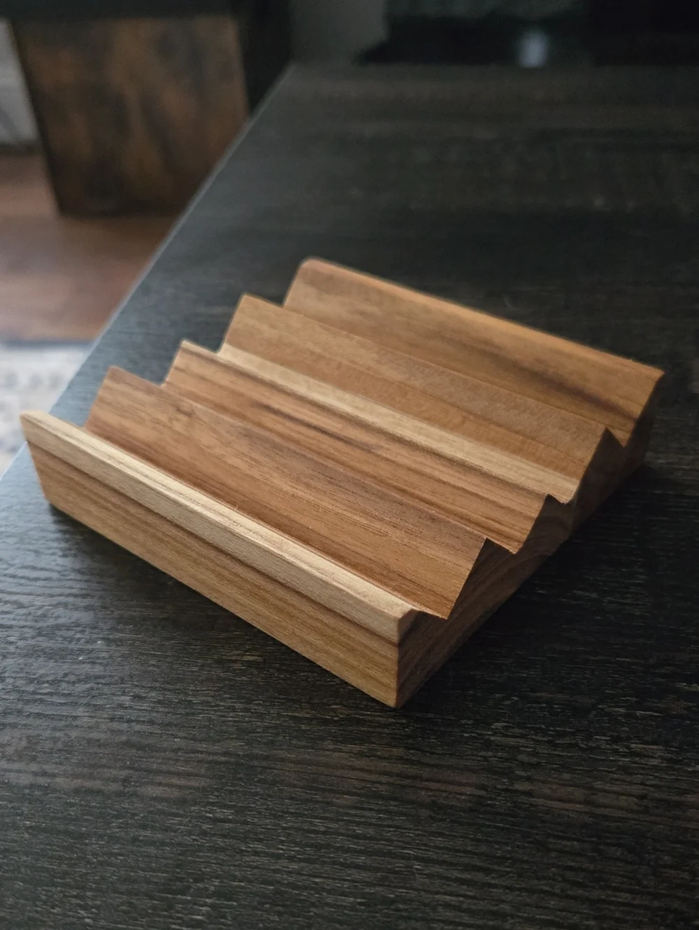 Wooden Slotted Soap Tray - Brown Natural Finish